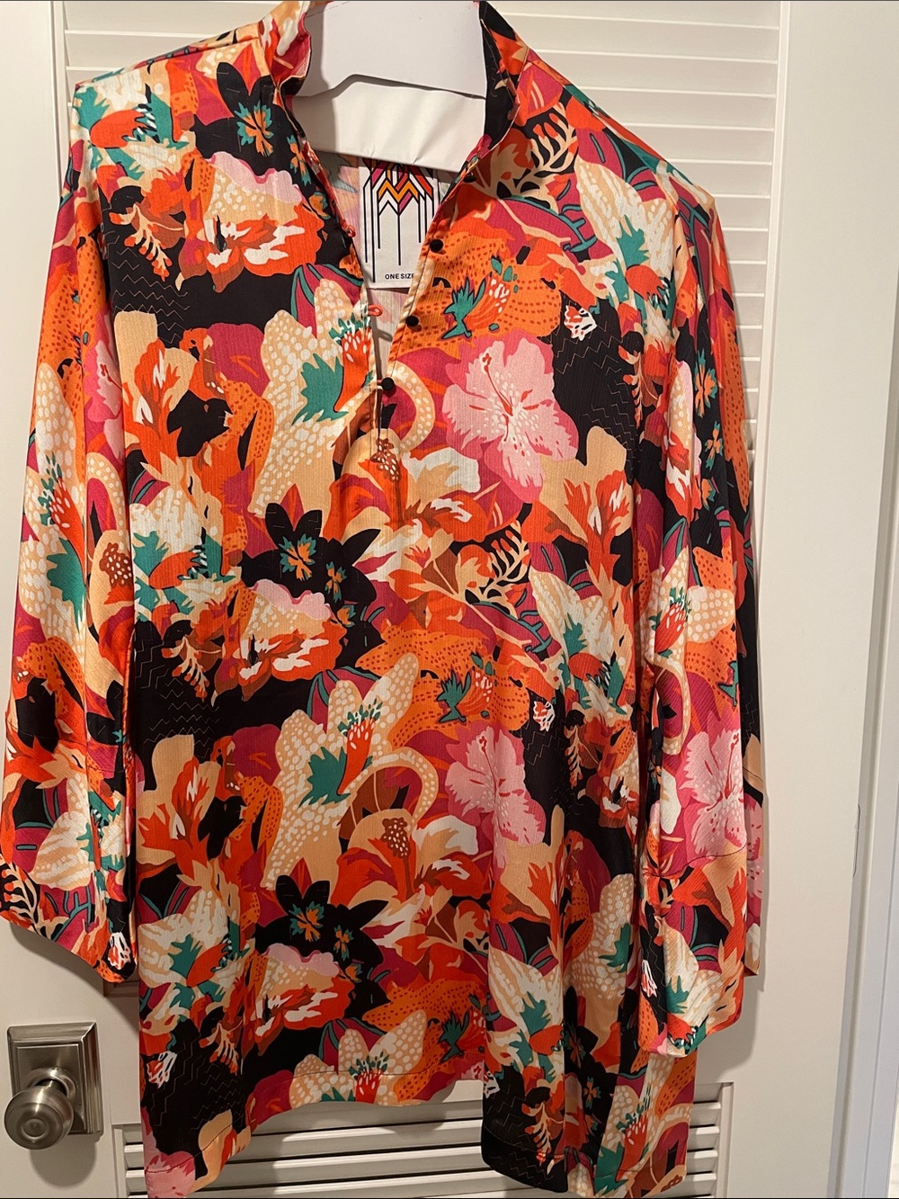 Floral Split-Neck Mini Dress in Multi-Color